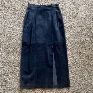 100% suede navy vintage midi skirt XS